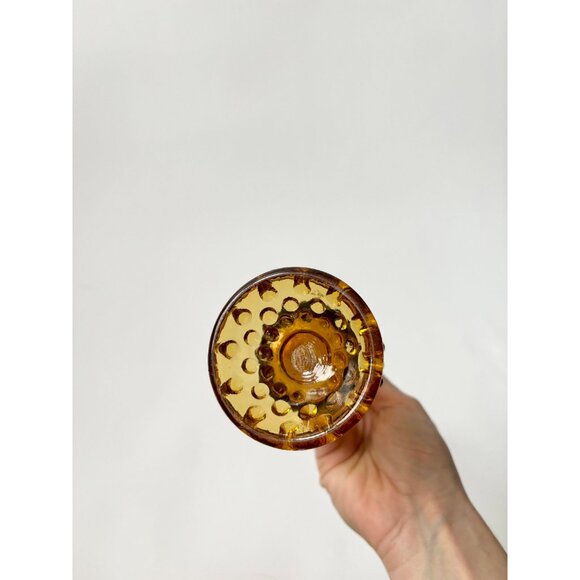 Midcentury Modern Hobnail Amber Colored Hobnail Handblown Glass Swung Vase - Picture 10 of 10